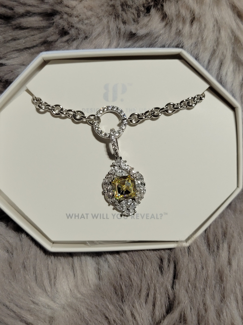 Silver Chain Necklace with Yellow Gemstone Pendant